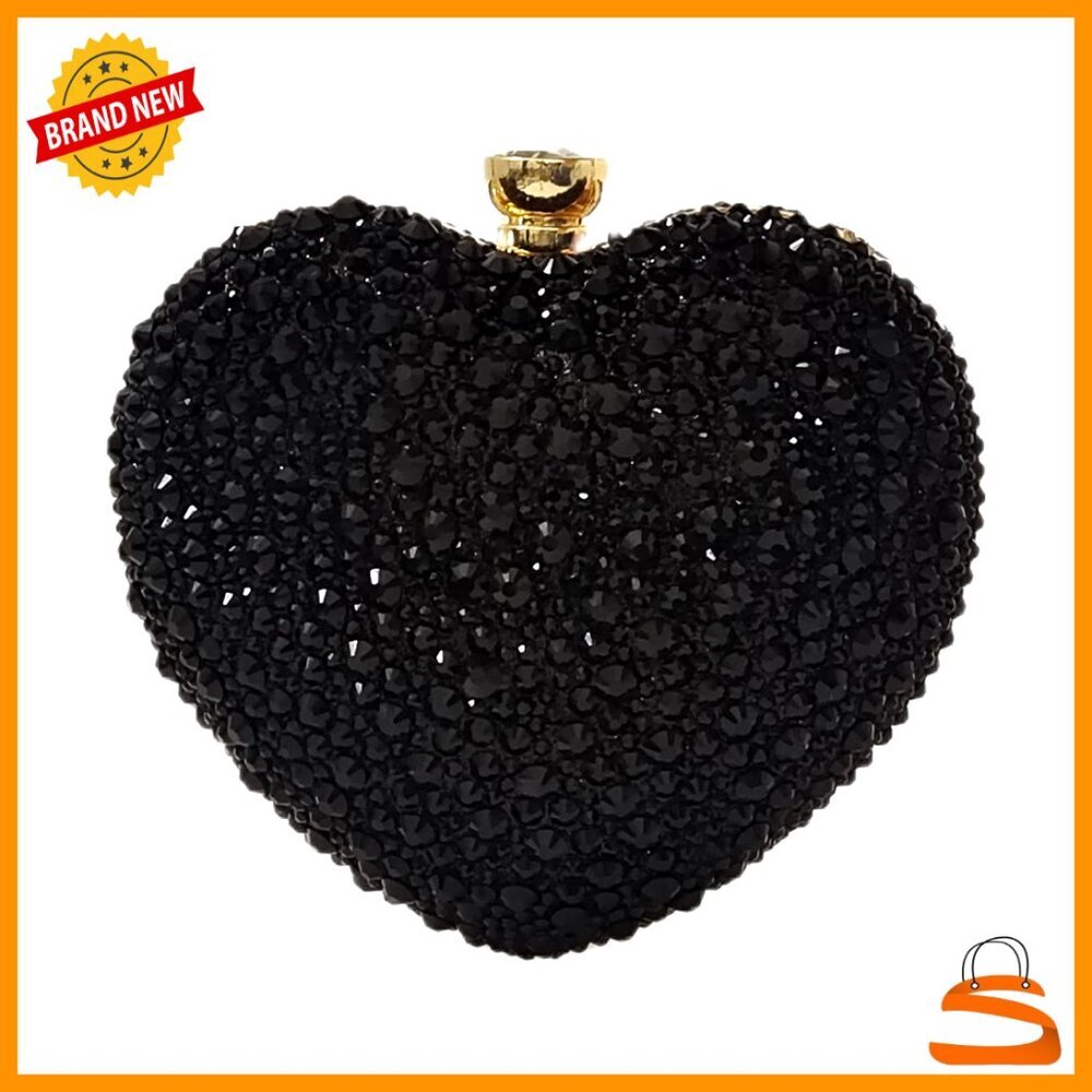 Rhinestone Heart Clutch with Chain, Evening Bag for Weddings Parties